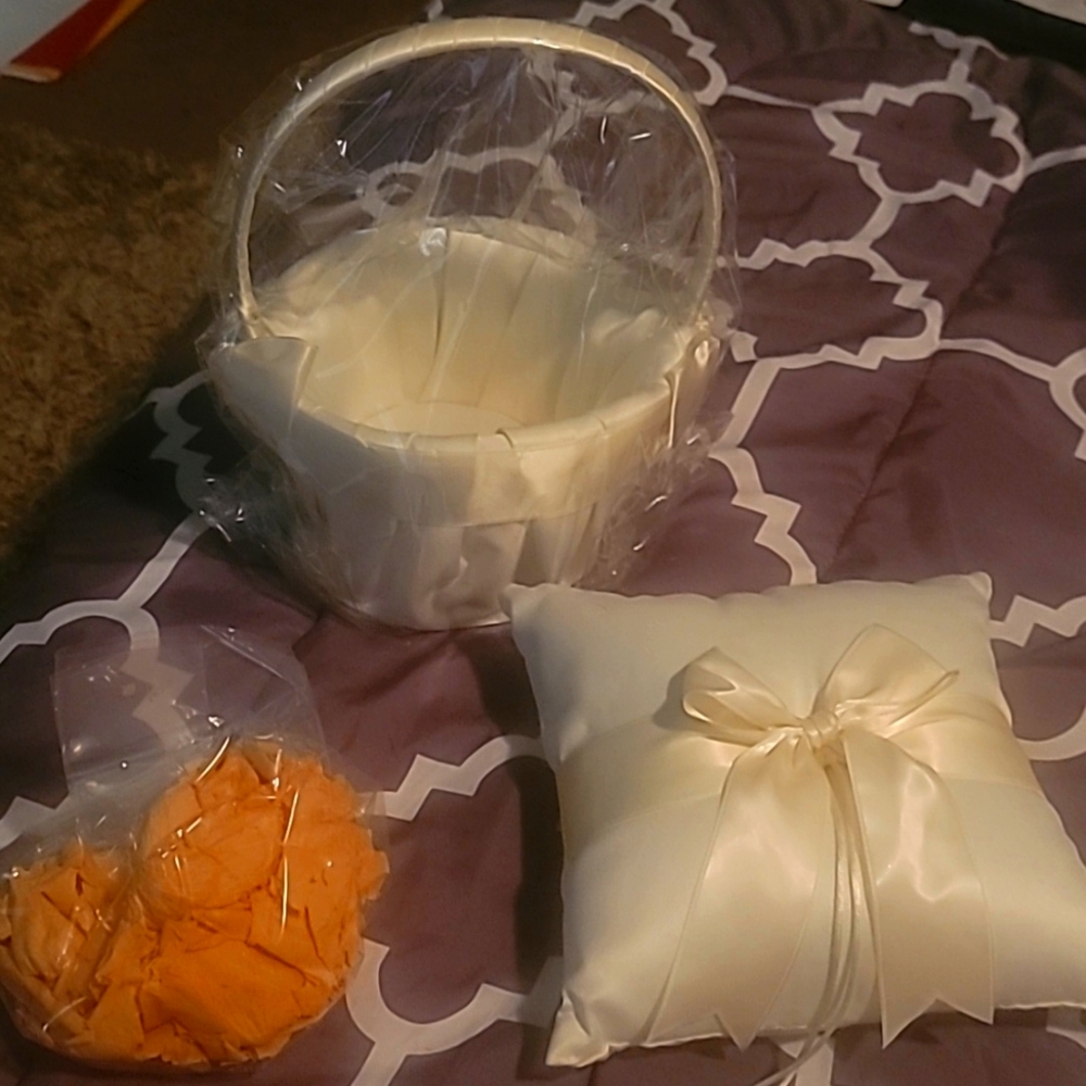 Wedding Flower Girl Basket and Ring Pillow Set